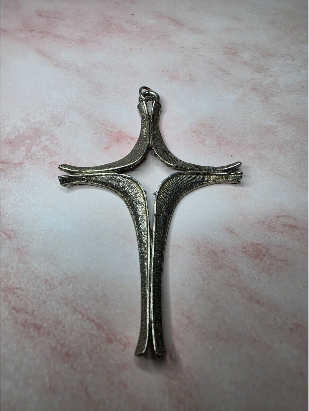 Vintage Brutalist Open Work Cross Pendant Silver Tone Abstract Modernist Charm